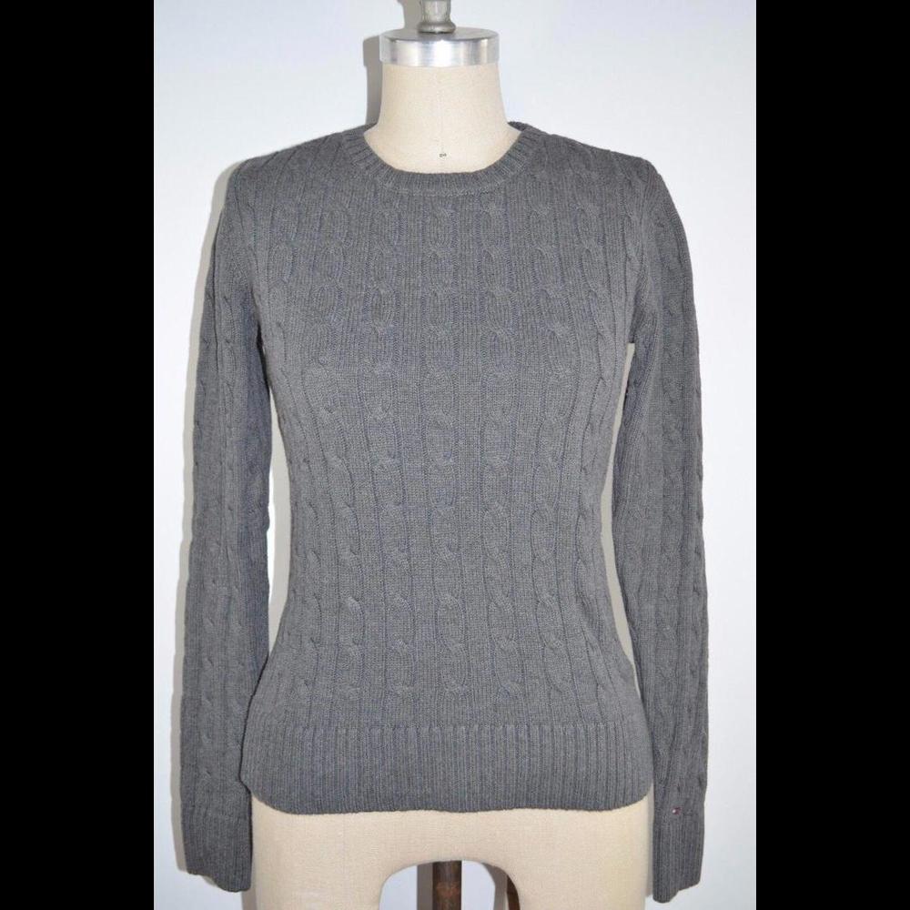 Tommy Hilfiger Cable Knit Crewneck Sweater Gray Misses Women's Small/Petite
